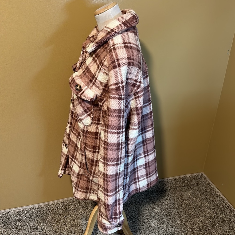 😊 Love Tree Sherpa Shirt Jacket Shacket - Picture 2 of 5
